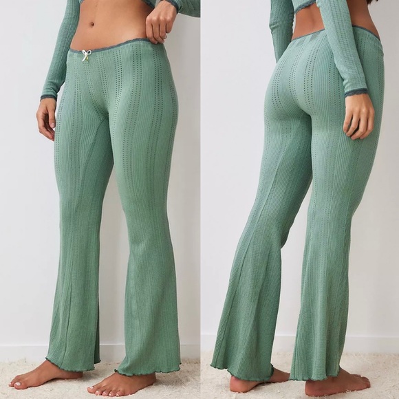 Anthropologie Other - Anthropologie Womens Pointelle Flared High Rise Lounge Pants Sz Sm/Med Green